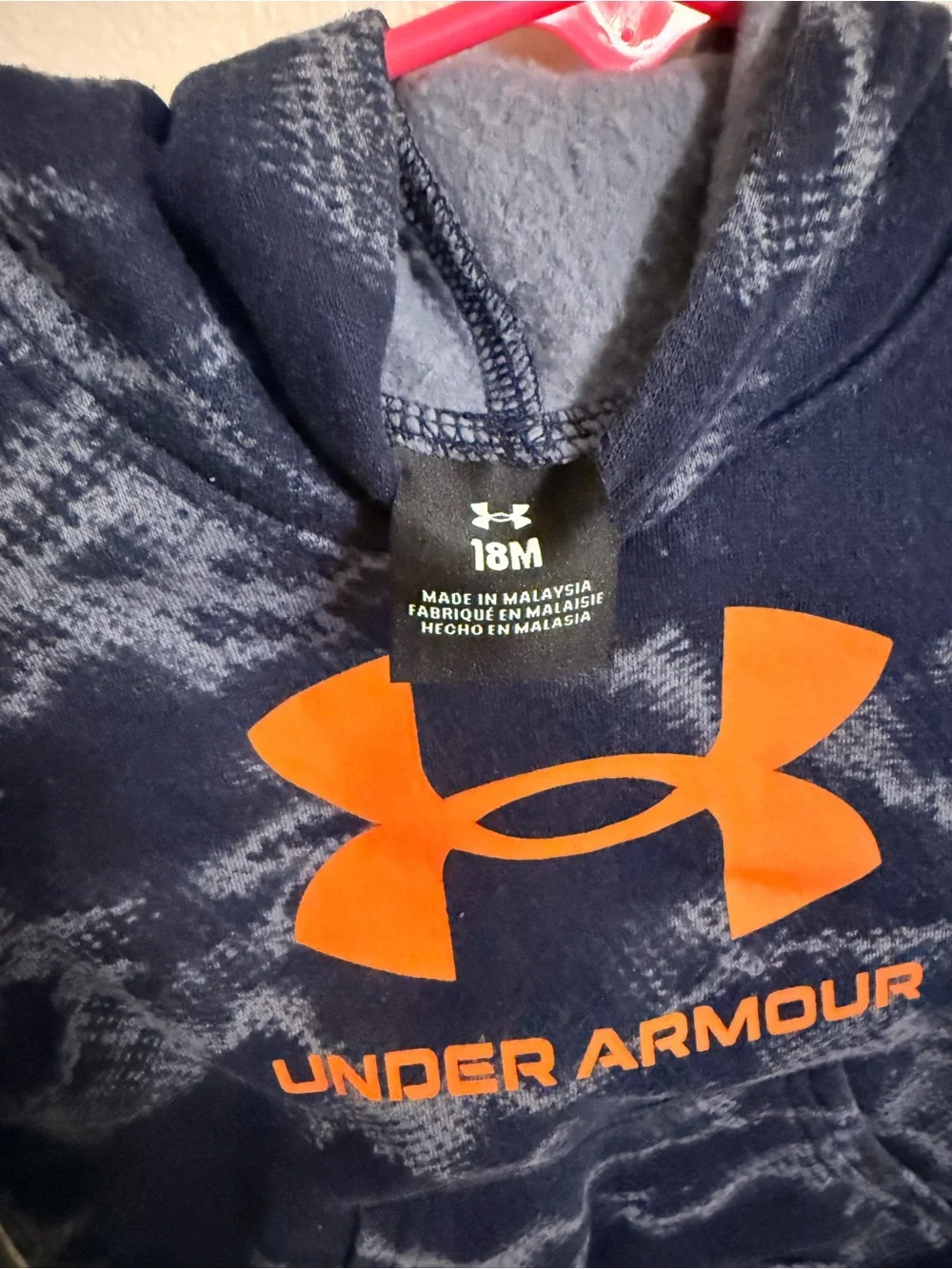 Under Armour Toddler Boys 18M Hoodie Jogger Set Navy Camo Orange Logo 2-Piece